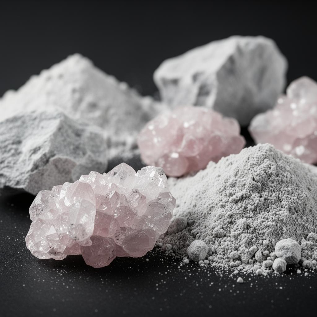Raw lithium ore and spodumene crystal samples